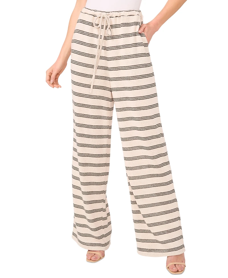 CeCe Women's Relaxed Striped Drawstring Wide-Leg Pants