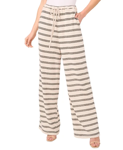 CeCe Women's Relaxed Striped Drawstring Wide-Leg Pants