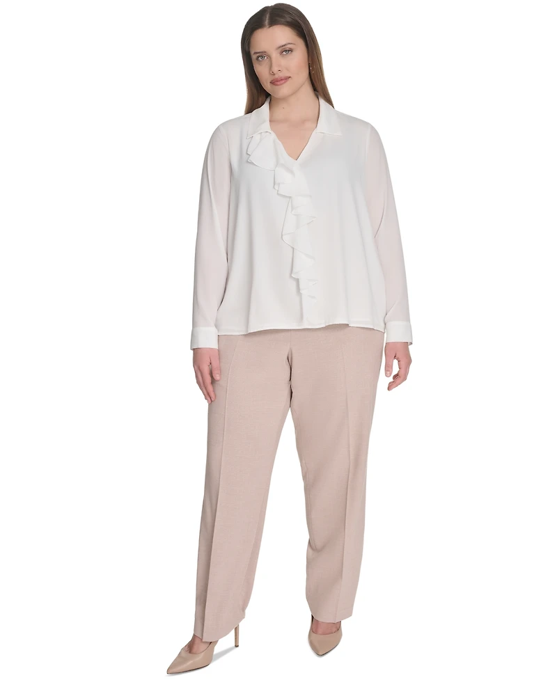 Calvin Klein Plus Georgette Long-Sleeve Ruffle-Front Blouse