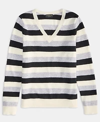 Charter Club Women's 100% Cashmere Striped V-Neck Sweater, Macy's Exclusive