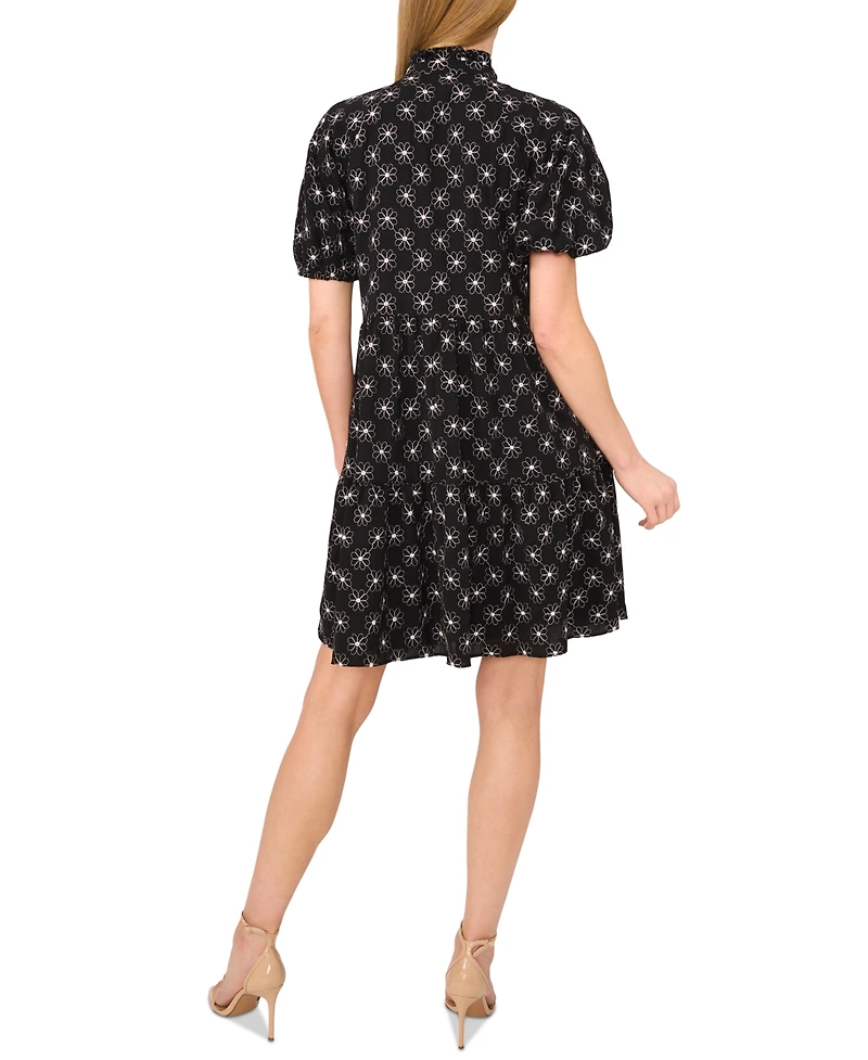 CeCe Women's Printed Puff-Sleeve Baby Doll Dress