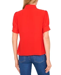 CeCe Women's Scalloped Puff-Sleeve Button-Front Top