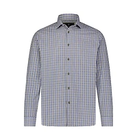 Luchiano Visconti Men's Blue Printed Check Long Sleeve Shirt