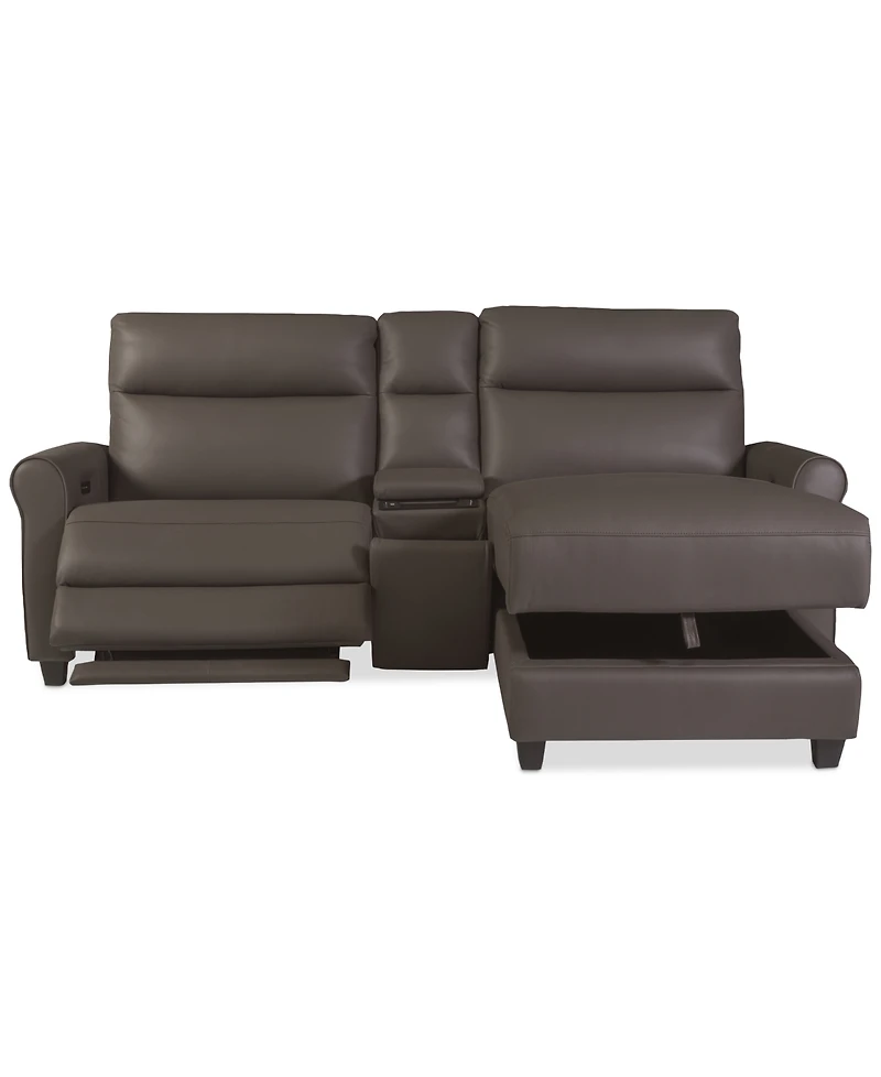 Thandler 3-Pc. Leather Chaise Sectional with 1 Storage Console, Exclusively at Macy's