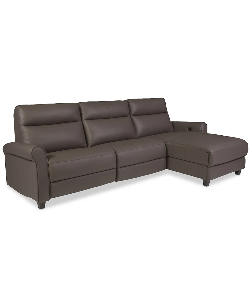 Thandler 3-Pc. Leather Chaise Sectional with 1 Drop Down Table, Exclusively at Macy's