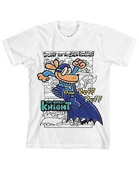 Dog Man Boys Hand-Drawn Bark Knight & Logo Youth White Crew Neck Short Sleeve T-shirt-xl