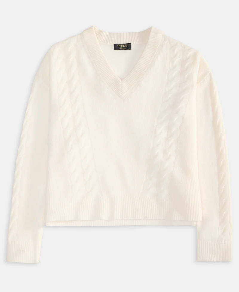 Charter Club Women's 100% Cashmere Placed Cable-Knit V-Neck Sweater, Macy's Exclusive