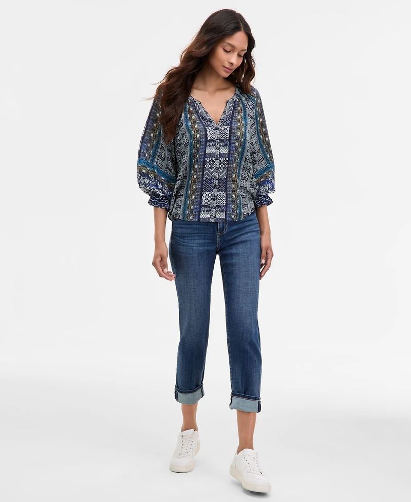 Liverpool Los Angeles Women's Printed Balloon-Sleeve Button-Front Blouse