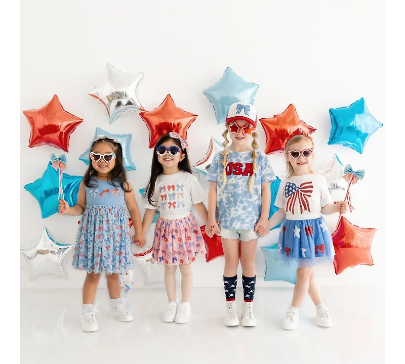 Sweet Wink Baby Girls Patriotic Sequin Bow Patch Short Sleeve T-Shirt