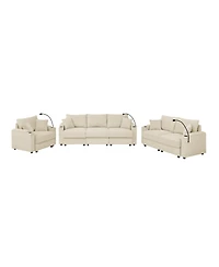 Streamdale Beige Corduroy Sofa Set with Storage & Cup Holders