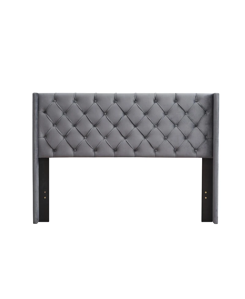 Streamdale Furniture Velvet Button Tufted-Upholstered Bed With Wings Design, Strong Support, Easy Assembly