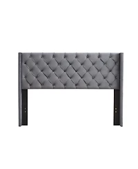 Streamdale Furniture Velvet Button Tufted-Upholstered Bed With Wings Design, Strong Support, Easy Assembly