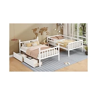 Streamdale Twin Bunk Bed with 2 Drawers, Convertible Twin Beds, Ladder, Guardrails, White