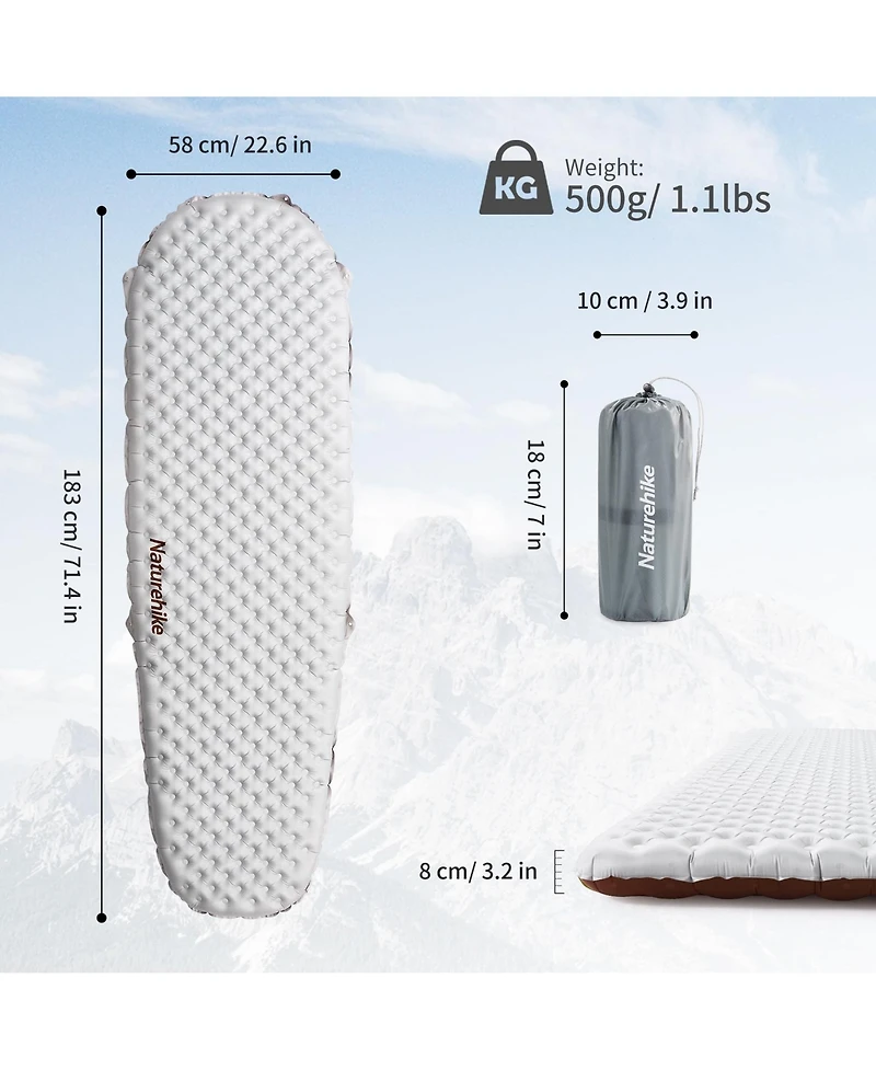Naturehike Ultralight Insulated Sleeping Pad with R5.8, 3.2in Thickened Patchworkable Inflatable Double Sleeping Mat for Camping, Hiking