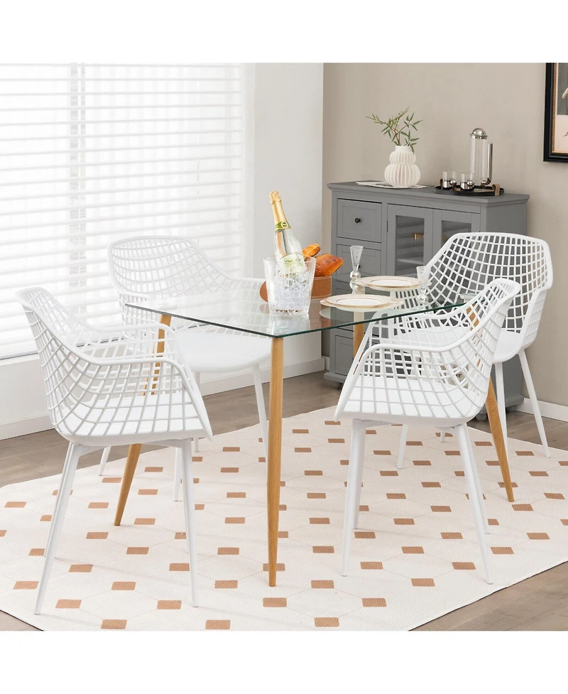 Set of 4 Heavy Duty Modern Dining Chair with Airy Hollow Backrest