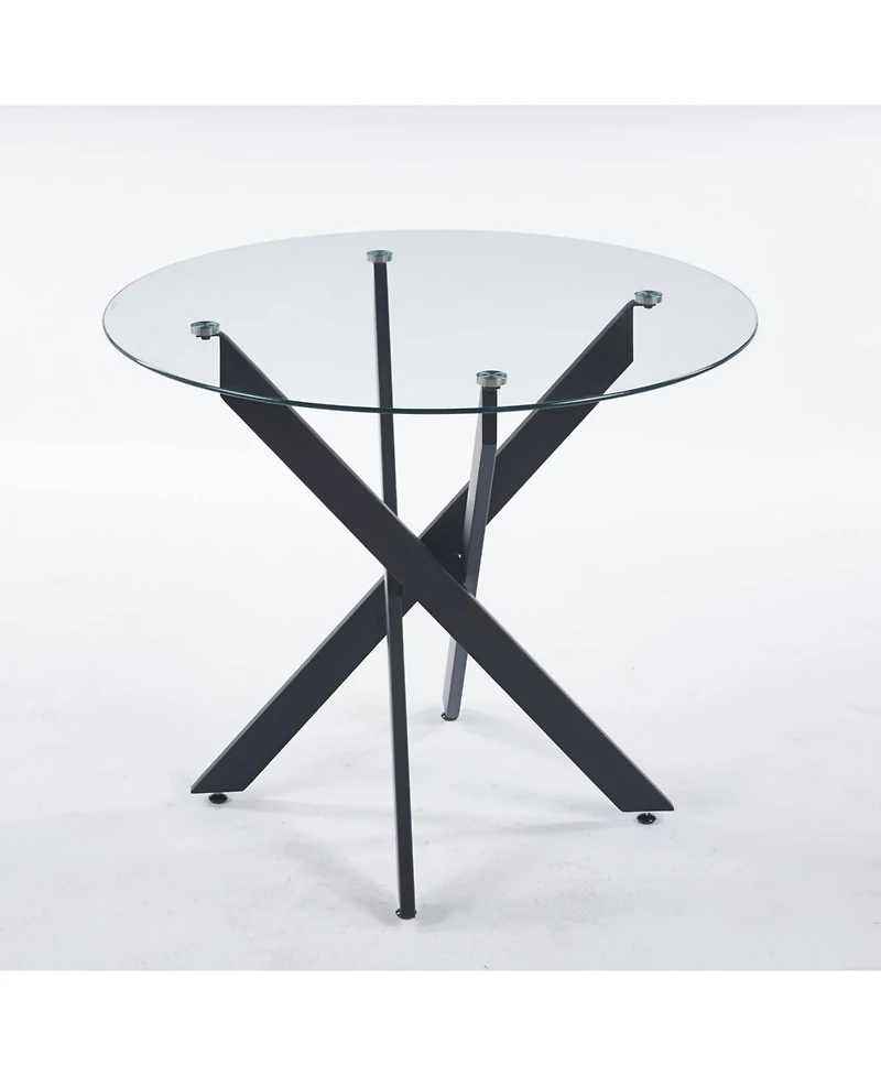 Streamdale Black Glass Dining Table with Cross Metal Legs