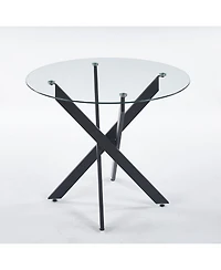 Streamdale Black Glass Dining Table with Cross Metal Legs