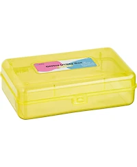 Enday Plastic Pencil Box with Snap Closure Lids Pink, Small Utility Storage Crayon School and Office Supplies Case Organizer, 1 Pc