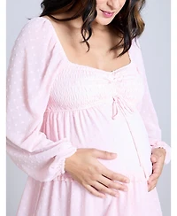 Motherhood Maternity Long Sleeve Front Tie Tiered Mini Dress