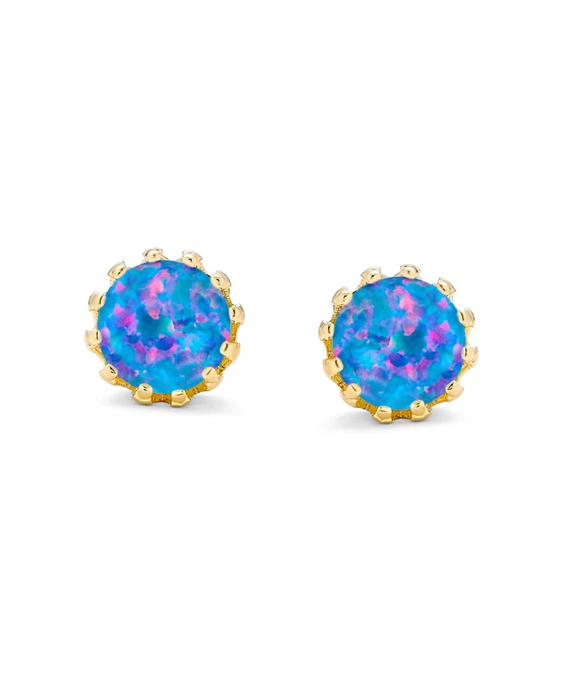 Bling Jewelry Crown Set Opal Solitaire Stud Earrings in Rose Gold Plated Sterling Silver 6MM