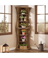 Tribesigns 73.2" Tall Corner Bookcase, Farmhouse 6-Tier Corner Shelf for Small Space, Freestanding Bookshelf Display Shelf Plant Stand