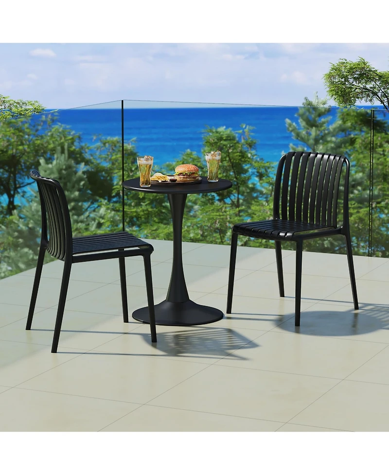 3-Piece Outdoor Metal Dining Table Set And Stackable Resin Patio Chairs