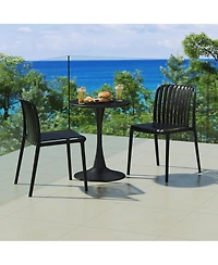 3-Piece Outdoor Metal Dining Table Set And Stackable Resin Patio Chairs