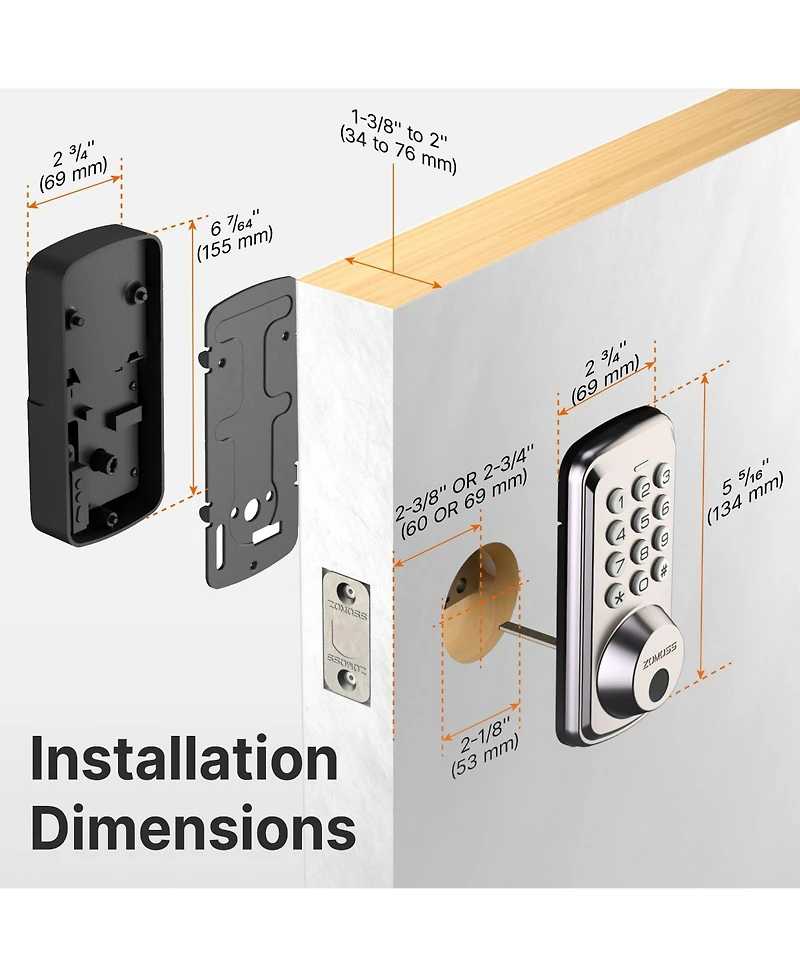 Zachvo Fingerprint Door Lock Keyless Deadbolt, Electric Door Locks with Keypads and Emergency Charging Port