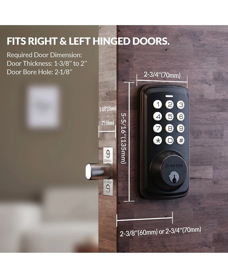 Zachvo Keyless Entry Deadbolt Lock, Electric Door Locks with Keypads and Emergency Charging Port