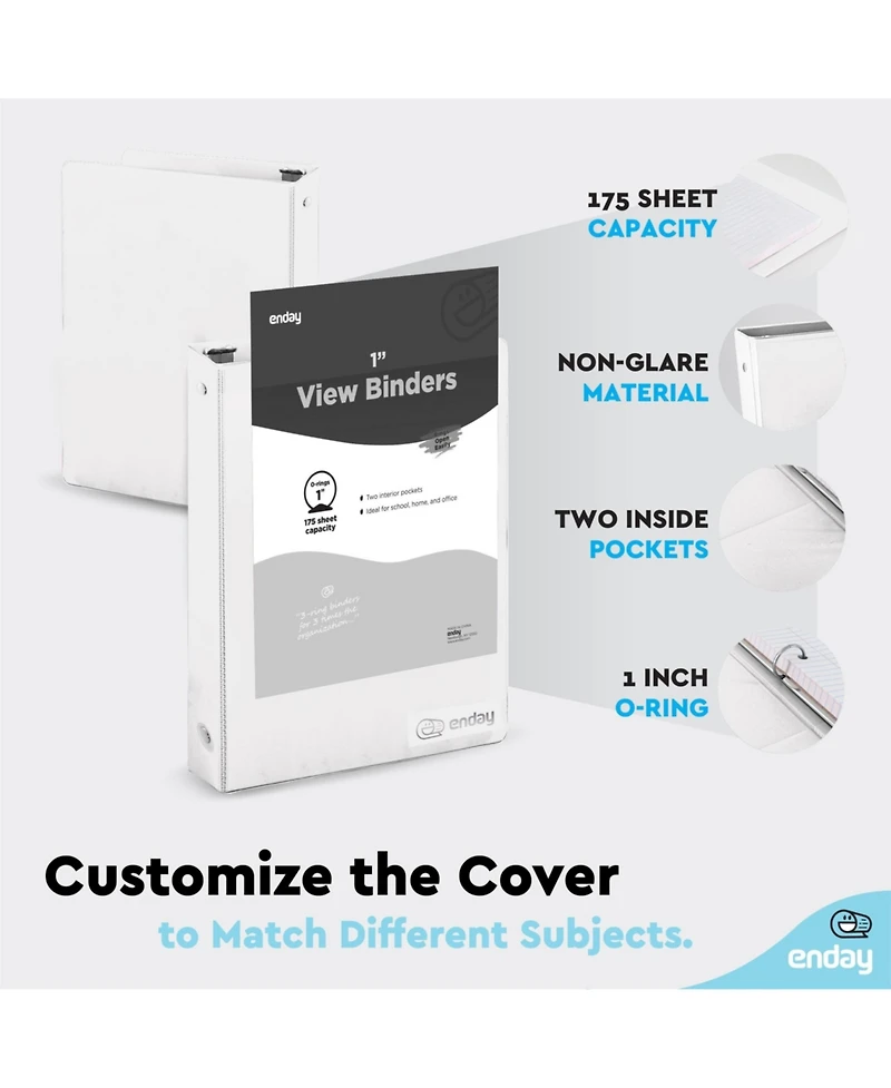 Enday 3-Ring Binder with Clear View Cover and 2 Inside Pockets – Heavy Duty Durable for School Supplies, Office Organization