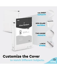 Enday 3-Ring Binder with Clear View Cover and 2 Inside Pockets – Heavy Duty Durable for School Supplies, Office Organization