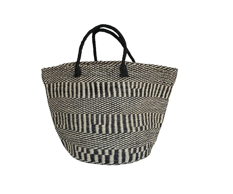 Balance Stripes Handmade Sisal Beach Market Sustainable Straw Basket Tote Bag