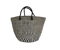 Balance Stripes Handmade Sisal Beach Market Sustainable Straw Basket Tote Bag