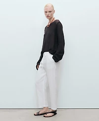 Mango Women's Straight Linen-Blend Pants