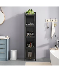 Modern 4-Tier Glass Door Cabinet with 5-Tier Storage for Home