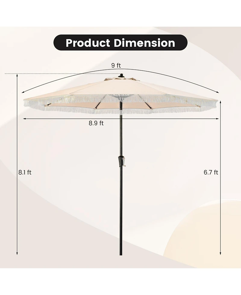 9 Ft Patio Umbrella with Sun-Protective Canopy for Patio Garden Pool