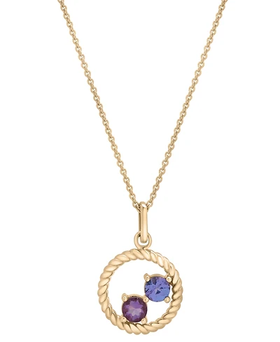 Tanzanite (1/5 ct. t.w.) & Rose de France Amethyst (1/6 ct. t.w.) Double Stone Circle 18" Pendant in 14k Gold-Plated Sterling Silver