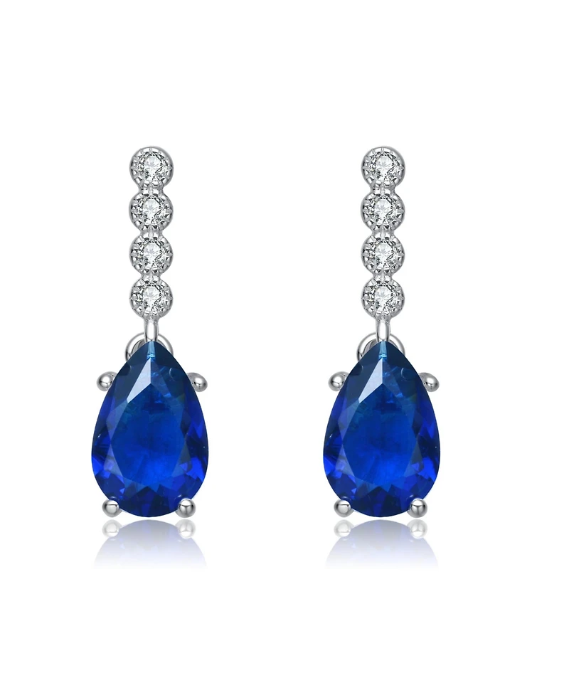 Sterling Silver with White Gold Plating Colored Pear Cubic Zirconia Drop Earrings