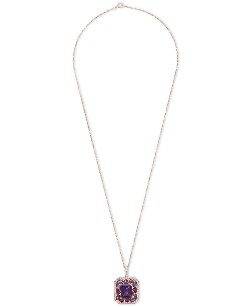 Amethyst (4-1/20 ct. t.w.), Rose de France Amethyst (7/8 ct. t.w.) & Diamond (1/2 ct. t.w.) Halo 18" Pendant Necklace in 14k Rose Gold