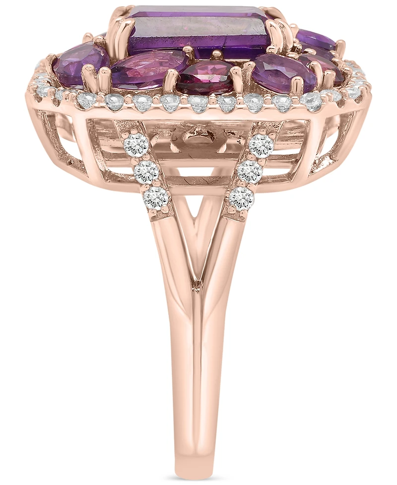 Amethyst (4-1/6 ct. t.w.), Rose de France Amethyst (7/8 ct. t.w.) & Diamond (1/2 ct. t.w.) Halo Ring in 14k Rose Gold