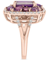 Amethyst (4-1/6 ct. t.w.), Rose de France Amethyst (7/8 ct. t.w.) & Diamond (1/2 ct. t.w.) Halo Ring in 14k Rose Gold