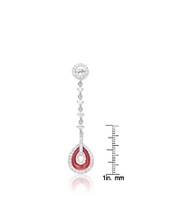 Sterling Silver White Gold Plating with Red Cubic Zirconia Drop Earrings