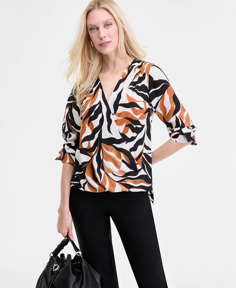 I.n.c. International Concepts Women's Printed Surplice Blouse, Exclusively at Macy's