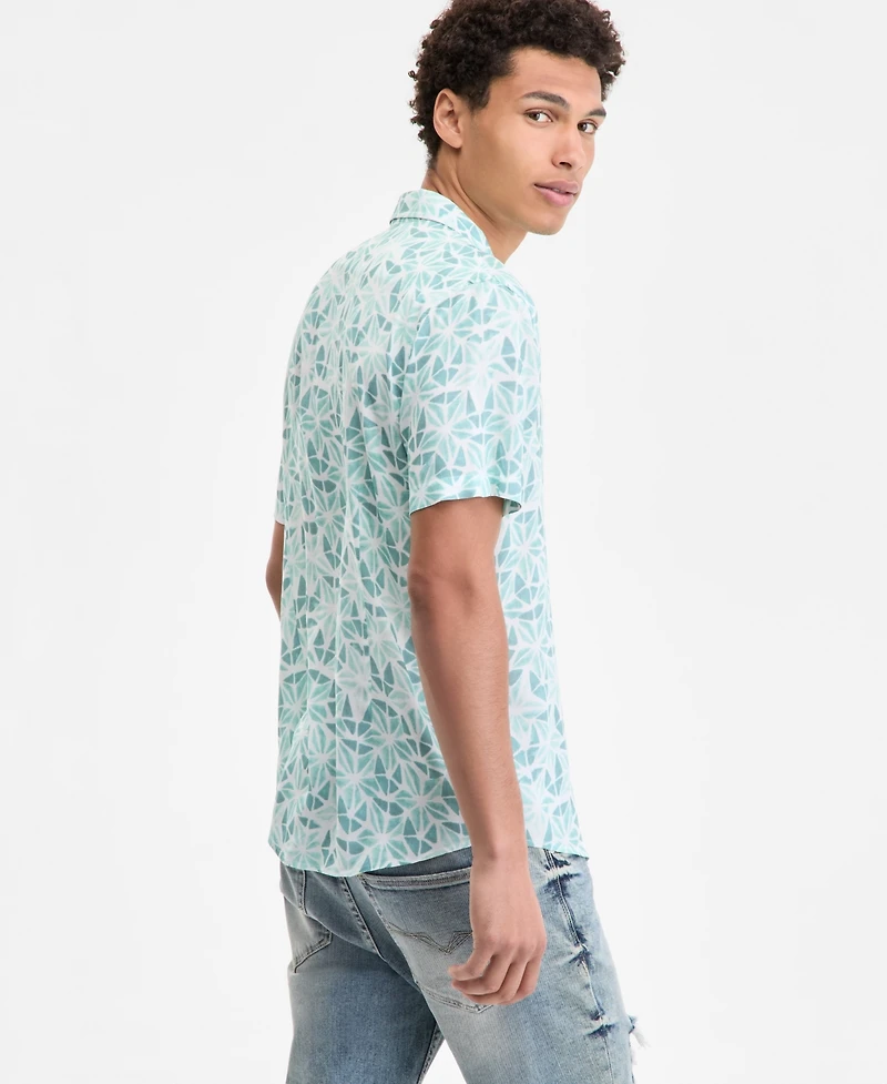Guess Men's Slim Fit Short Sleeve Printed Button-Front Shirt