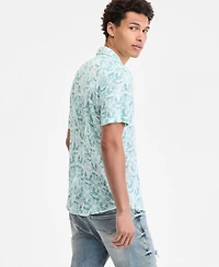 Guess Men's Slim Fit Short Sleeve Printed Button-Front Shirt