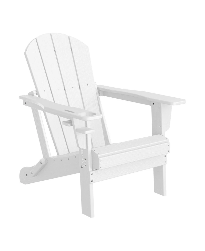 Outdoor Patio Hdpe Resin Folding Adirondack Chairs With Cup Holder and Phone Holder (Set of Four