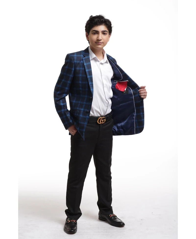 Elie Balleh Boys Navy Slim Fit Wild Plaid Jacket