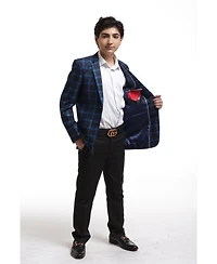 Elie Balleh Boys Navy Slim Fit Wild Plaid Jacket