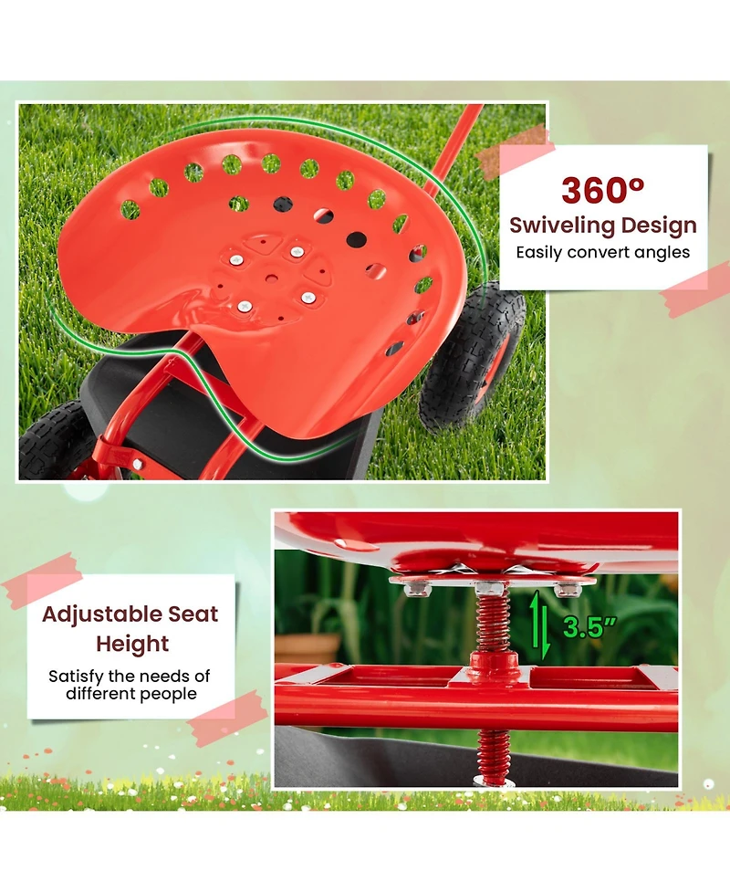Extendable Handle Garden Cart Rolling Wagon Scooter