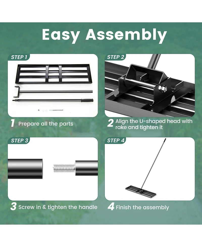 36 x 10 Inch Lawn Leveling Rake with Ergonomic Handle